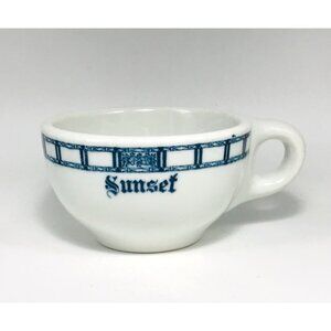 Vintage Sunset Coffee Cup Buffalo China Restaurant Ware 1915-1940s Blue & White